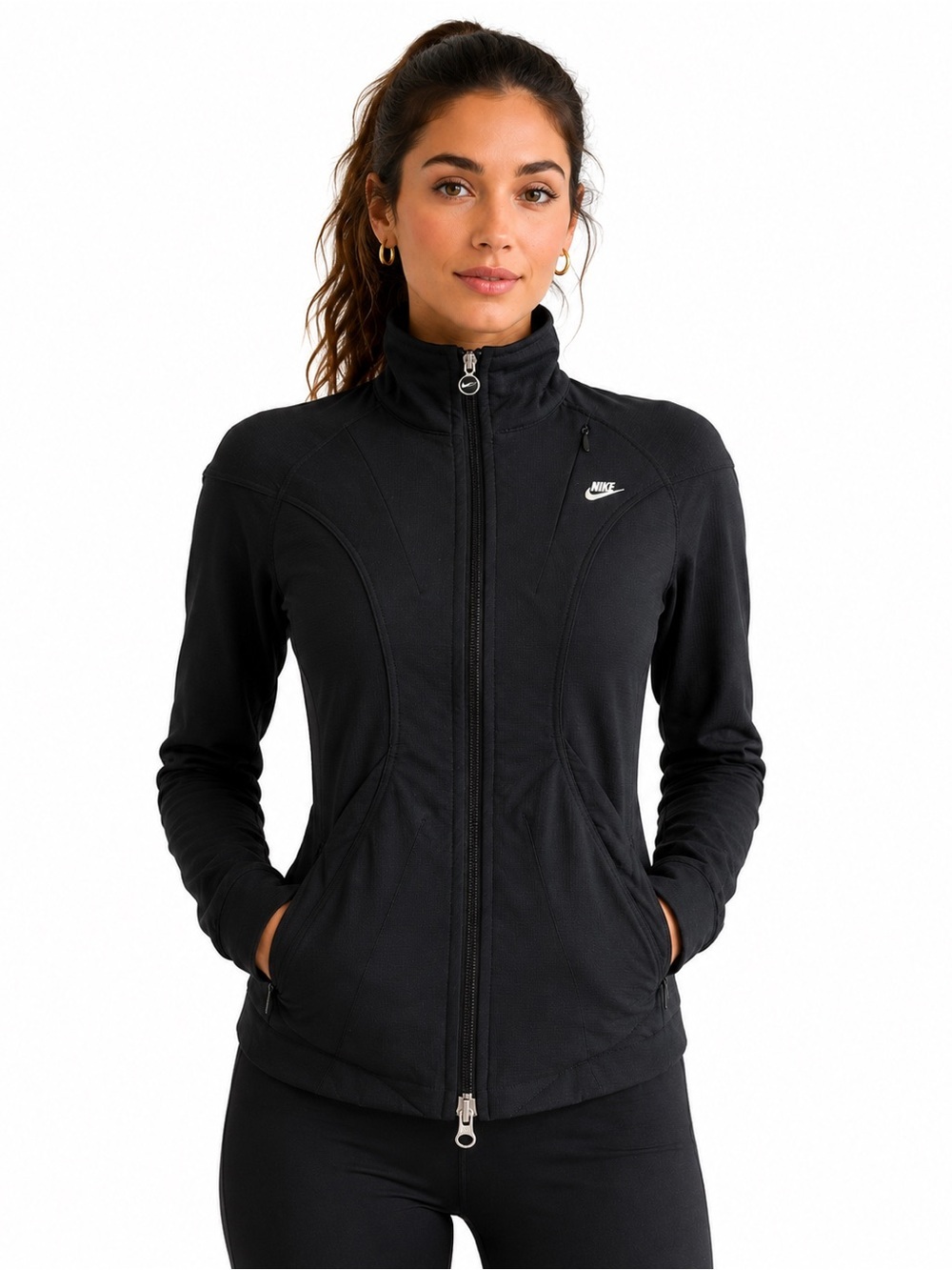 Nike Black Full Zip Track Jacket Fitted Athleisure Running Jacket Women’s XS